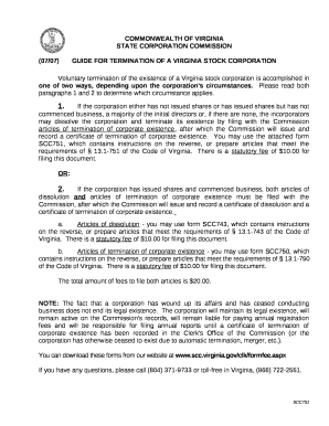 Voluntary termination of the existence of a Virginia stock corporation is accomplished in one of two ways, depending upon the corporation's circumstances