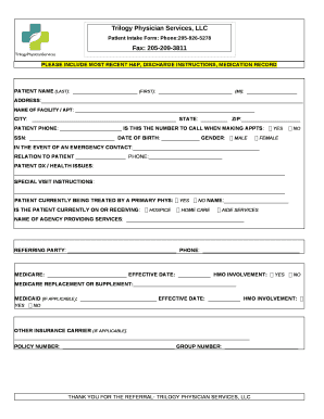 PLEASE INCLUDE MOST RECENT H&P, DISCHARGE INSTRUCTIONS, MEDICATION RECORD