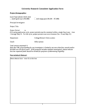 University Research Committee Application Form