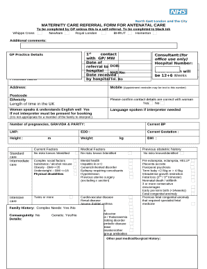 MATERNITY CARE REFERRAL FORM FOR ANTENATAL CARE