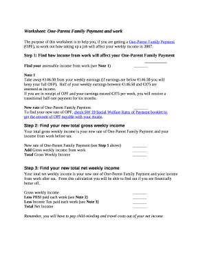 Worksheet: One-Parent Family Payment and work