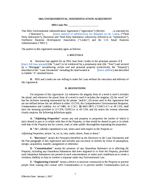 SBA ENVIRONMENTAL INDEMNIFICATION AGREEMENT
