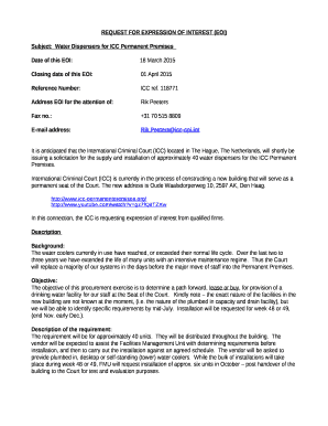 Subject:Water Dispensers for ICC Permanent Premises