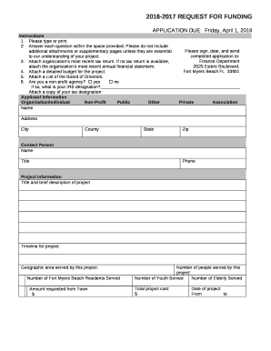 2016-2017 REQUEST FOR FUNDING