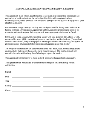 MUTUAL AID AGREEMENT BETWEEN Facility A & Facility B