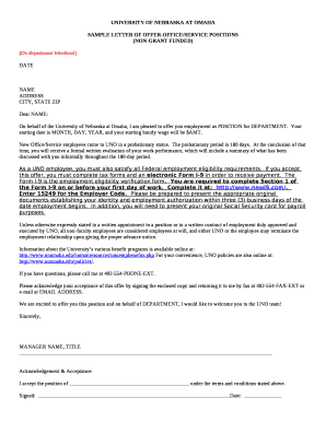 SAMPLE LETTER OF OFFER-OFFICE/SERVICE POSITIONS