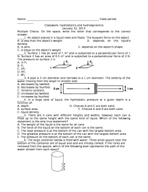Classwork: Hydrostatics and hydrodynamics