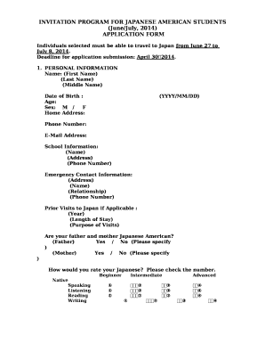 Individuals selected must be able to travel to Japan from June 27 to July 8, 2014