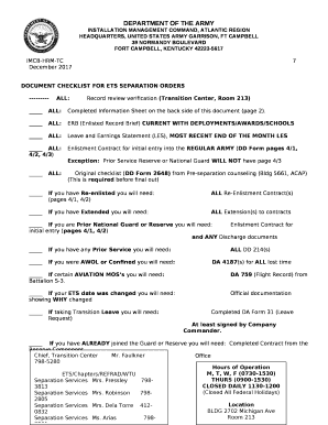 Military Separation Checklist