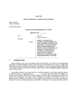 Motion for Relief Stay - Bonded Contract Proceeds