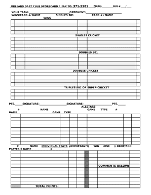 ORLEANS DART CLUB SCORECARD/ FAX TO: 371-5581DATE:DIV