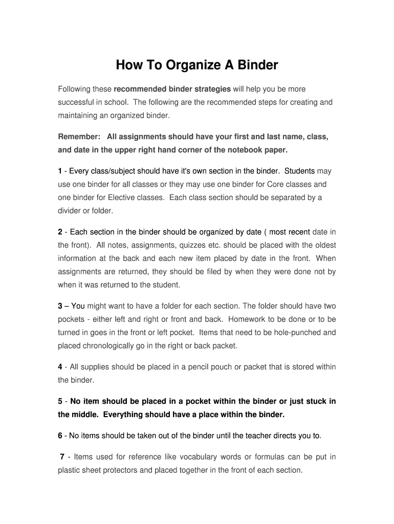 Fillable Online How To Organize A Binder Fax Email Print pdfFiller