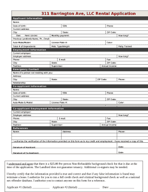 311 Barrington Ave, LLC Rental Application