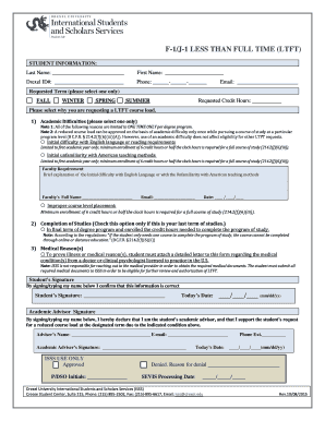 F-1/J-1 Less Than Full Time Student Request Form