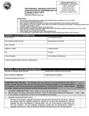 Use this form to certify construction of a liquid manure storage structure as required in 327 IAC 19-12-4(d)