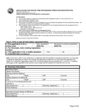 APPLICATION FOR WASTE TIRE PROCESSING OPERATION REGISTRATION