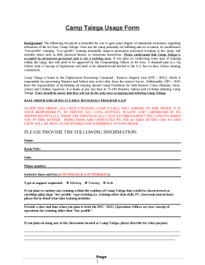 Camp Talega Usage Form