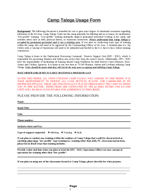 Background: The following document is intended for you to gain some degree of situational awareness regarding utilization of the 64 Area, Camp Talega