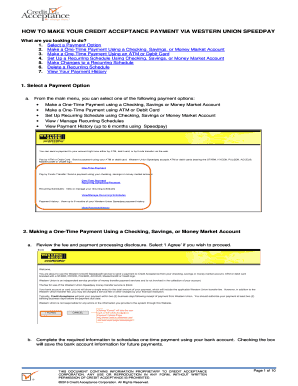 Fillable Online HOW TO MAKE YOUR CREDIT ACCEPTANCE PAYMENT VIA WESTERN