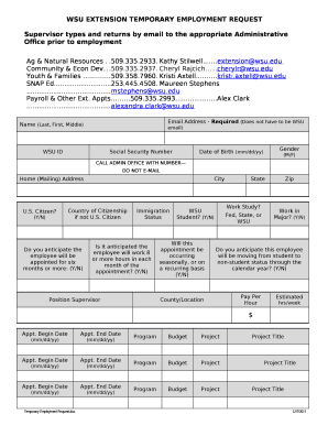 WSU EXTENSION TEMPORARY EMPLOYMENT REQUEST