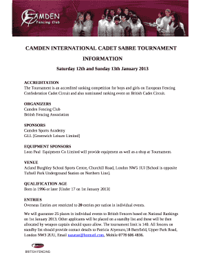 CAMDEN INTERNATIONAL CADET SABRE TOURNAMENT