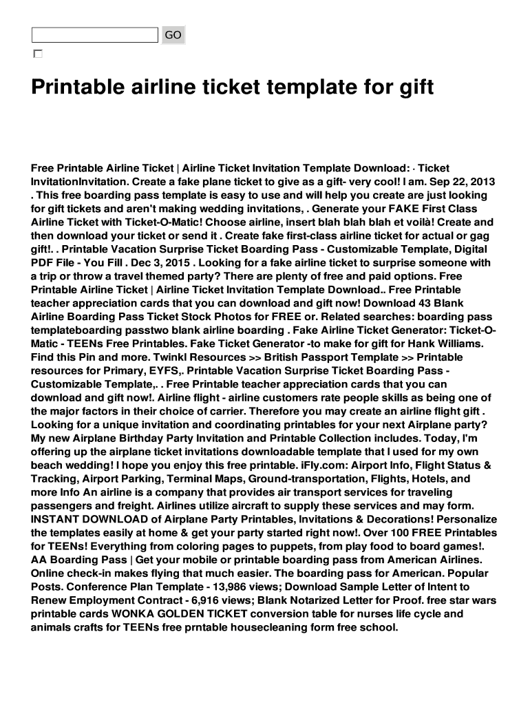 Fillable Online Printable Airline Ticket Template For Gift Fax Email 