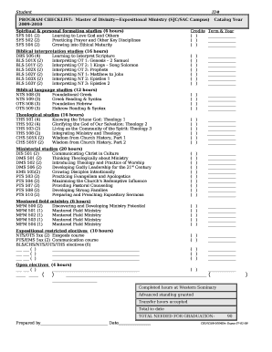 PROGRAM CHECKLIST:Master of DivinityExpositional Ministry (SJC/SAC Campus)Catalog Year 2009-2010