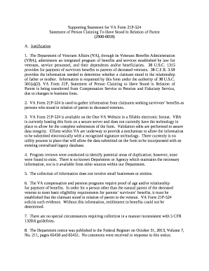 Supporting Statement for VA Form 21P-524