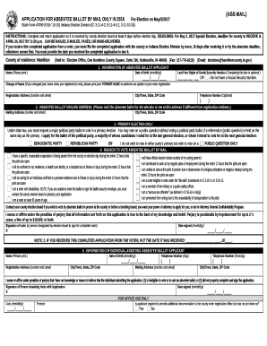 APPLICATION FOR ABSENTEE BALLOT BY MAIL ONLY IN 2016For Election on May/2/2017