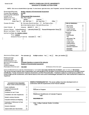 GRADUATE COURSE ACTION FORM