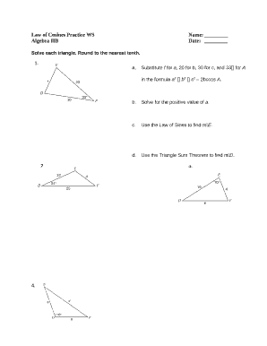 Law of Cosines Practice WSName: