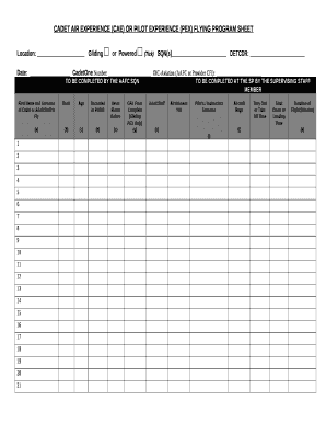 CADET AIR EXPERIENCE (CAE) OR PILOT EXPERIENCE (PEX) FLYING PROGRAM SHEET