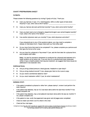 CHART PREP/NURSING SHEET