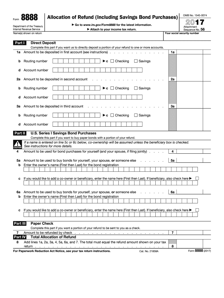 irs form 8888 2017 Preview on Page 1.