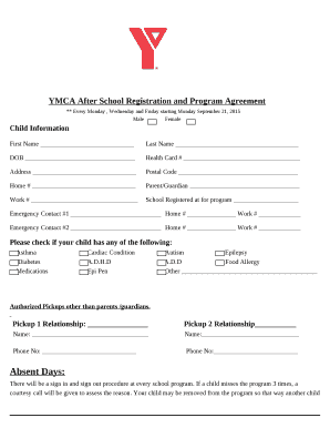 YMCA After School Registration and Program Agreement