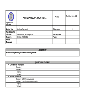 POSITION AND COMPETENCY PROFILE