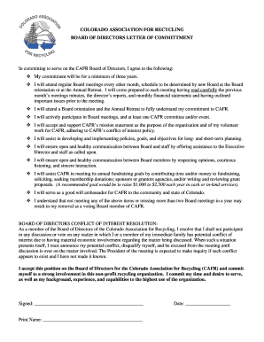 BOARD OF DIRECTORS LETTER OF COMMITTMENT