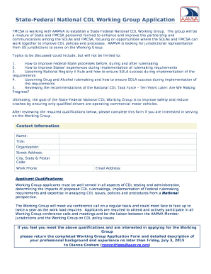State-Federal National CDL Working Group Application Form