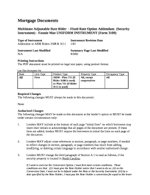Multistate Adjustable Rate Rider- Fixed Rate Option Addendum(Security ...