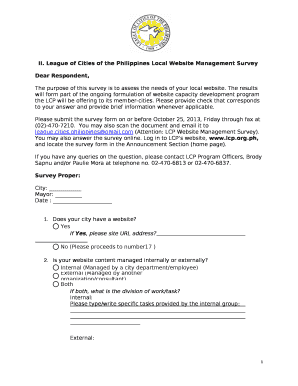 League of Cities of the Philippines Local Website Management Survey