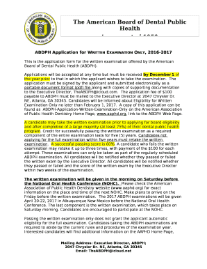 ABDPH Application for Written Examination Only, 2016-2017