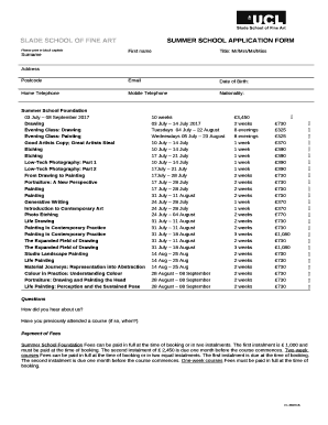 SLADE SCHOOL OF FINE ARTSUMMER SCHOOL APPLICATION FORM