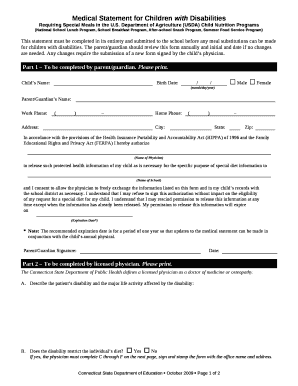 This statement must be completed in its entirety and submitted to the school before any meal substitutions can be made for children with disabilities