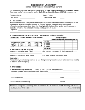 NOTICE TO PHYSICIAN / WORK STATUS REPORT