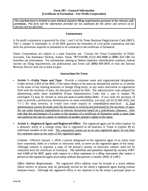 Title 1, chapter 3, subchapter A, of the BOC governs the formation of a for-profit corporation and sets forth the provisions required or permitted to be contained in the certificate of formation