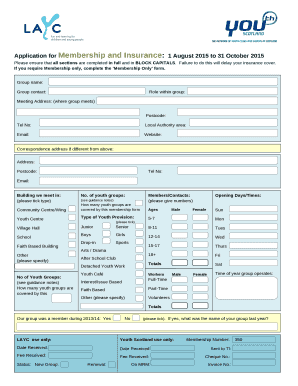 Application for Membership and Insurance:1 August 2015 to 31 October 2015