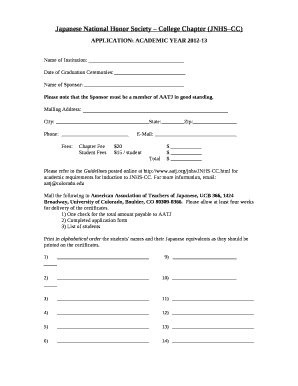 APPLICATION: ACADEMIC YEAR 2012-13