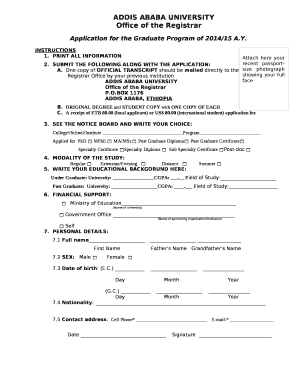 Application for the Graduate Program of 2014/15 A