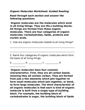 Organic Molecules Worksheet: Guided Reading