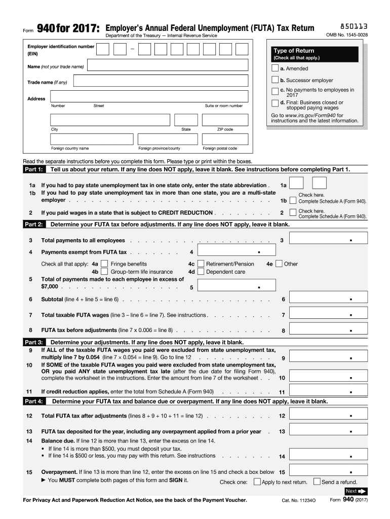 IRS 940 2017 Fill out Tax Template Online US Legal Forms